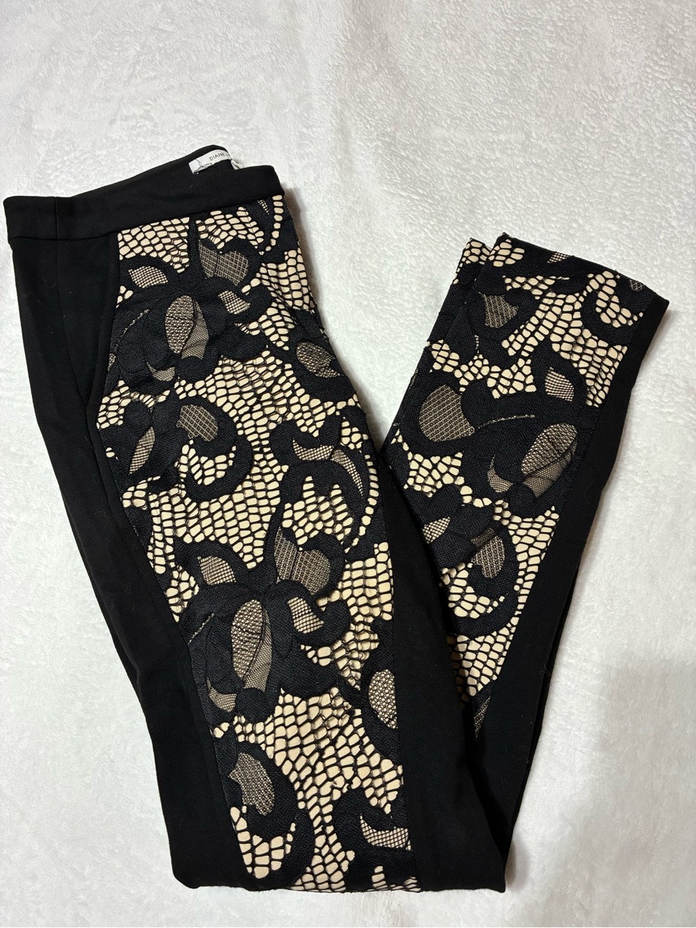 Diane Von Furstenberg Black Lace-Overlay Ankle Pants